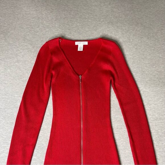 Macy’s Planet Gold Women’s Front Zip Ribbed Bodycon Dress - Picture 10 of 13